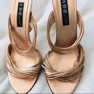 SAME PAIR LISTED as 8 fit like 7.5 - EBUC ABS strappy slip on open toe heels